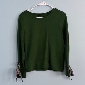 Ann Taylor Dark Green Long Sleeve Top with Floral Ties